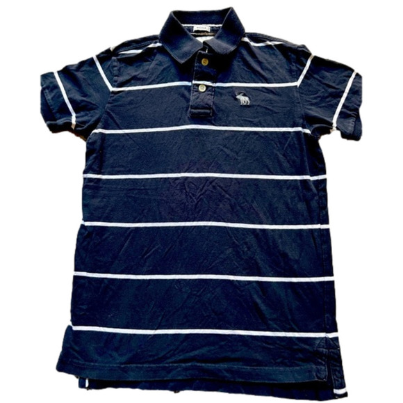 ABERCROMBIE Youth Boy Large (12/14) Navy White Striped Golf Tee, Shirt - Picture 1 of 2
